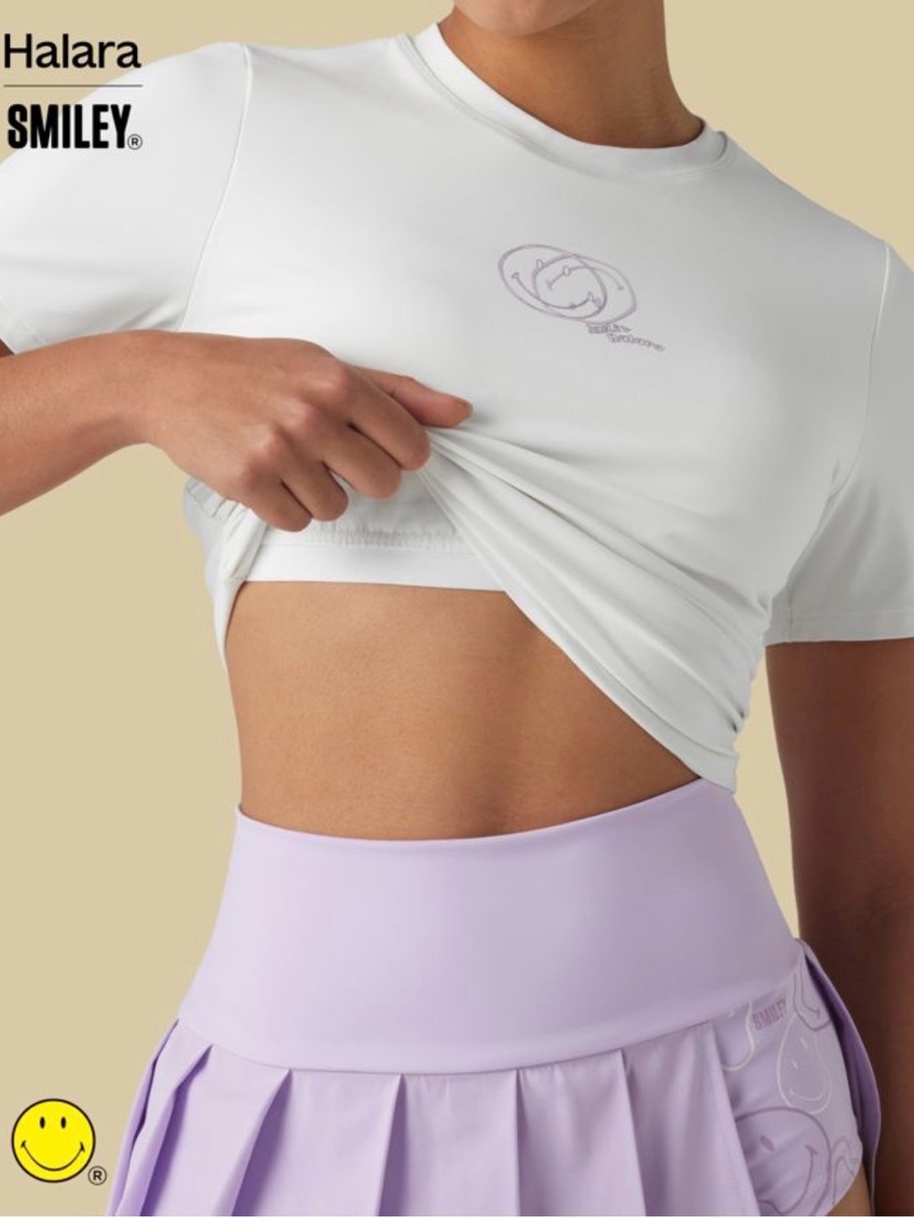 HALARA White Smiley Cropped Tee Built in Bra